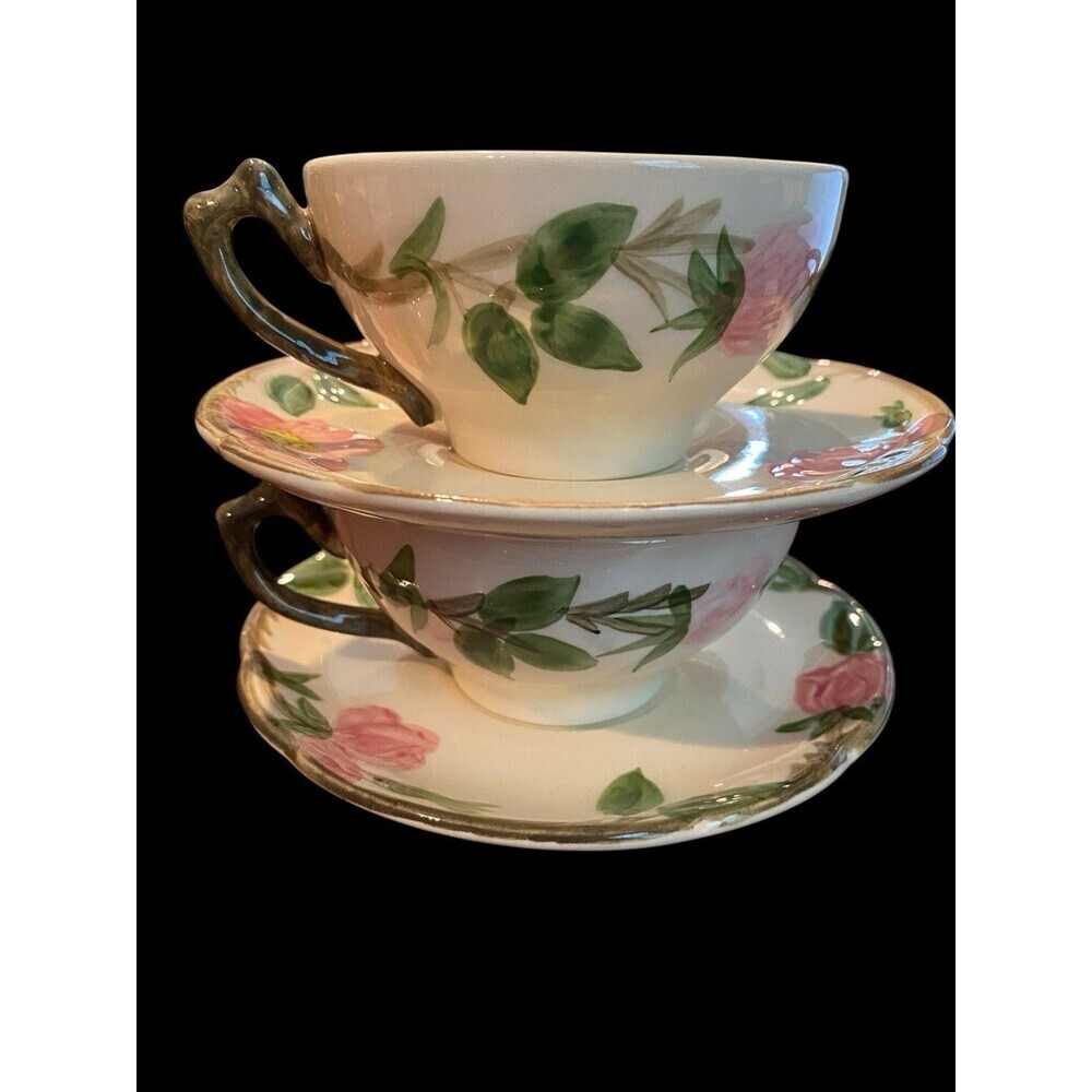 2 Vintage Franciscan Desert Rose Cup and Saucer Sets USA Floral 50s 60s DAMAGED - Picture 3 of 6